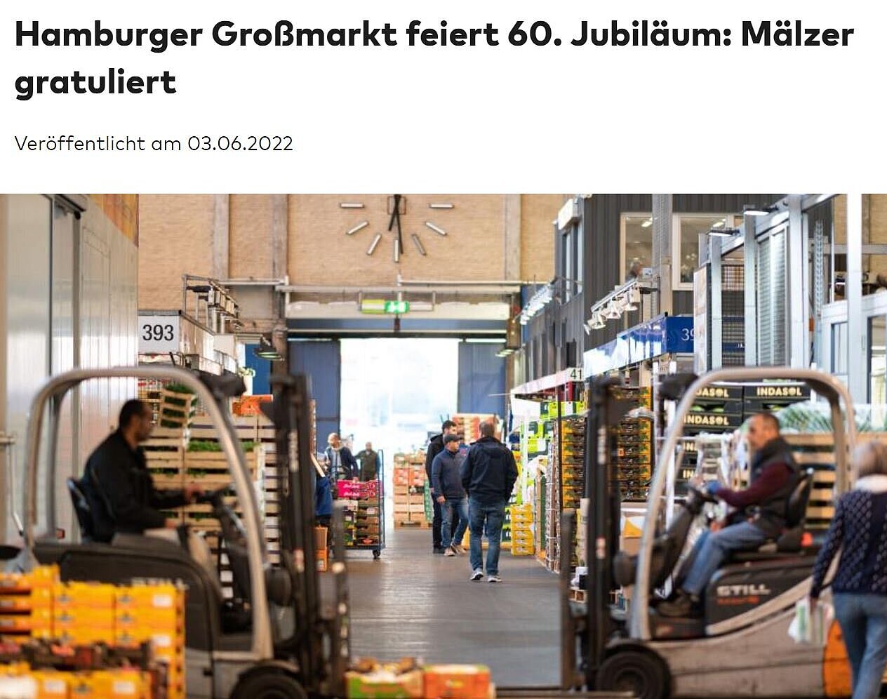 Blick in einen Gang in der Großmarkthalle